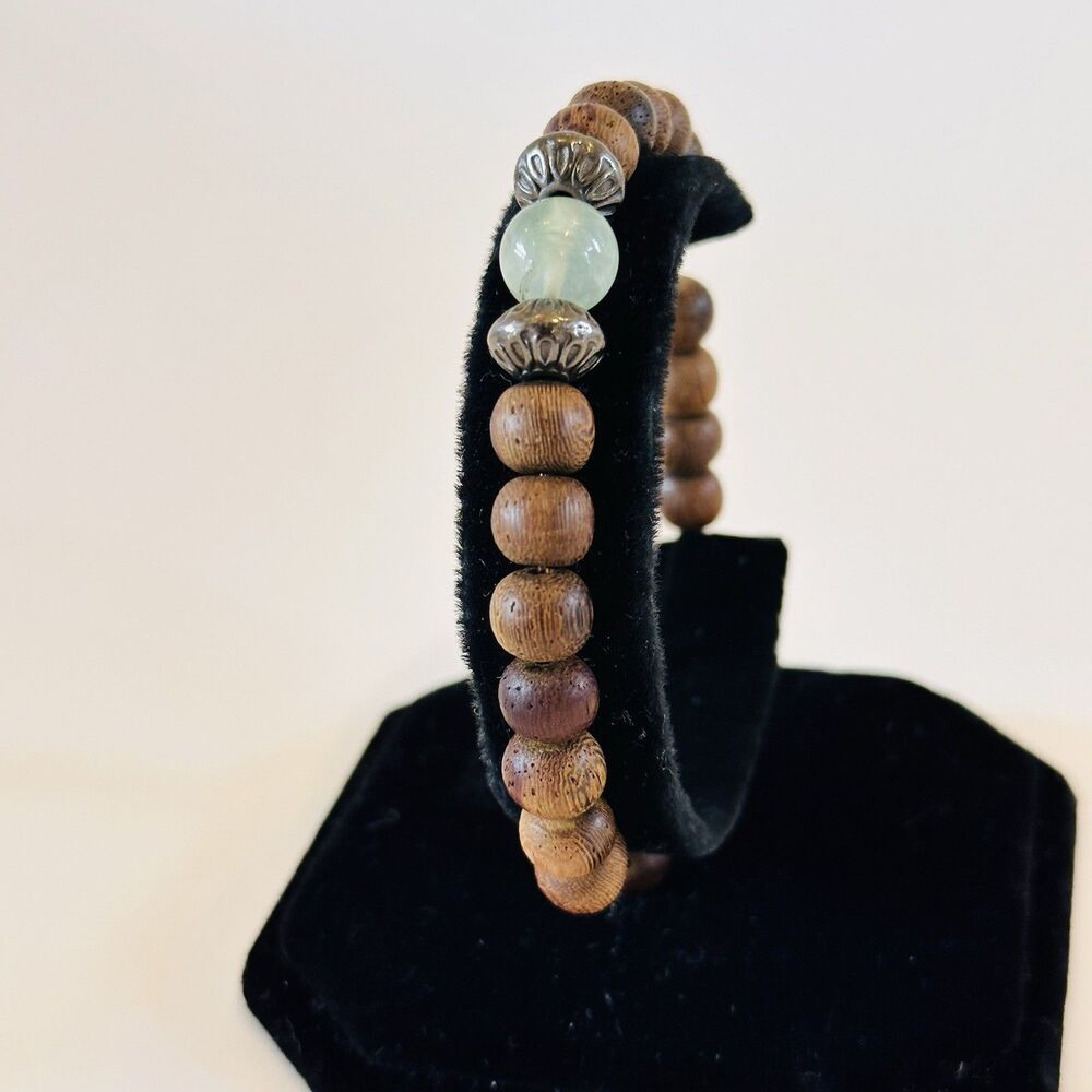 Stretch Brown Acrylic Jade Color Statement Natural Wood Beaded Bracelet Earthy